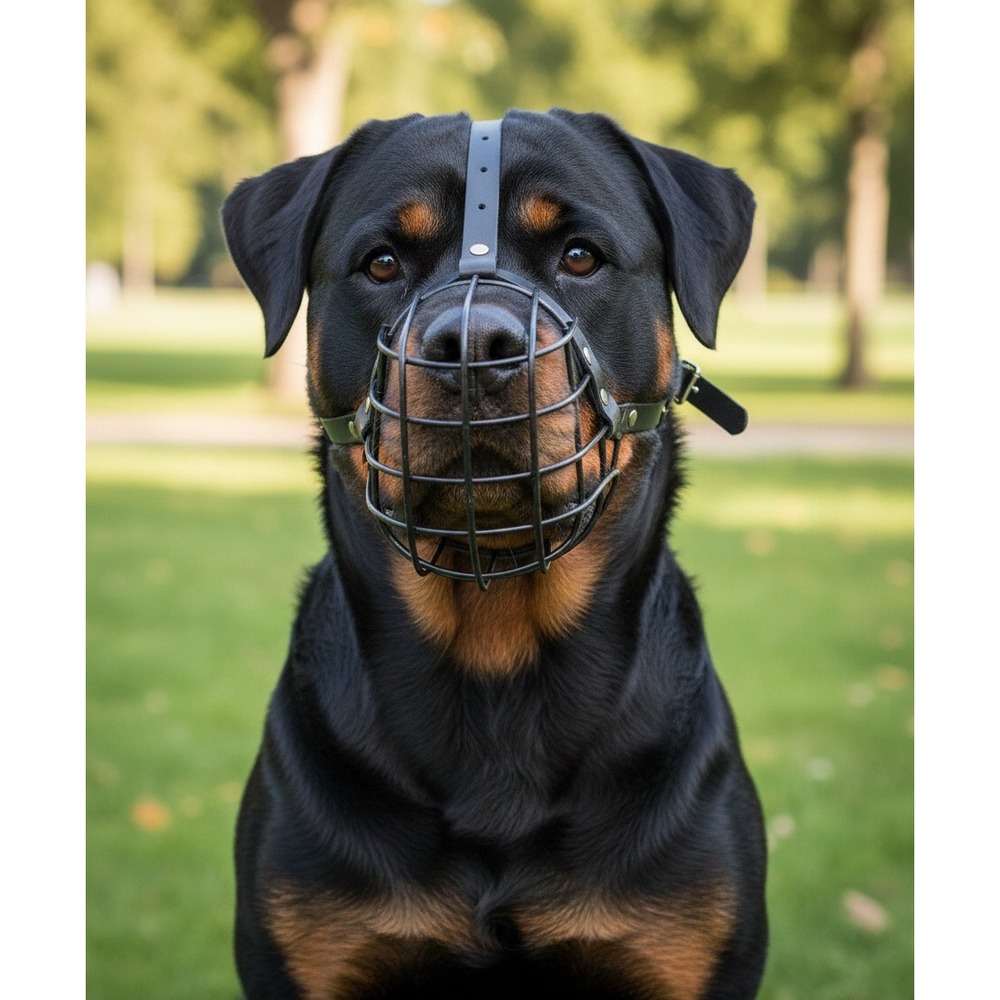 Heavy Duty Wire Basket Dog Muzzle Black Steel Cage Leather Straps